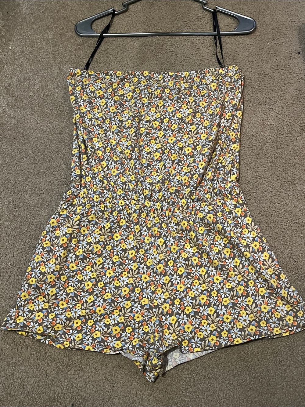 Forever 21 Floral Strapless Romper in Brown, Yellow and Blue